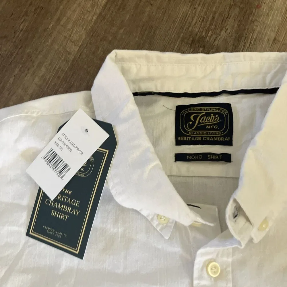 Jacks MFG Heritage‎ Chambray Noho Shirt Mens 3XL White Short Sleeve J23A-209-C88